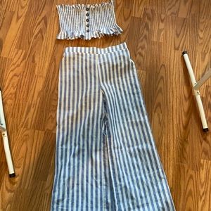 Strapless top with bell bottom pants